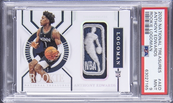 2020 Panini National Treasures Rookie Logoman #AED Anthony Edwards Patch Rookie Card (#2/5) - PSA MINT 9 